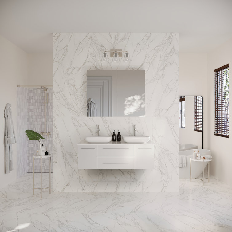 Lucera 48" White Wall Mount Double Vessel Sink Bathroom Vanity