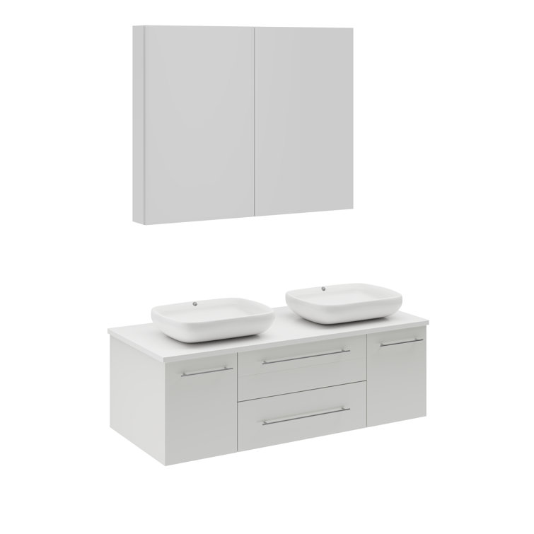 Lucera 48" White Wall Mount Double Vessel Sink Bathroom Vanity
