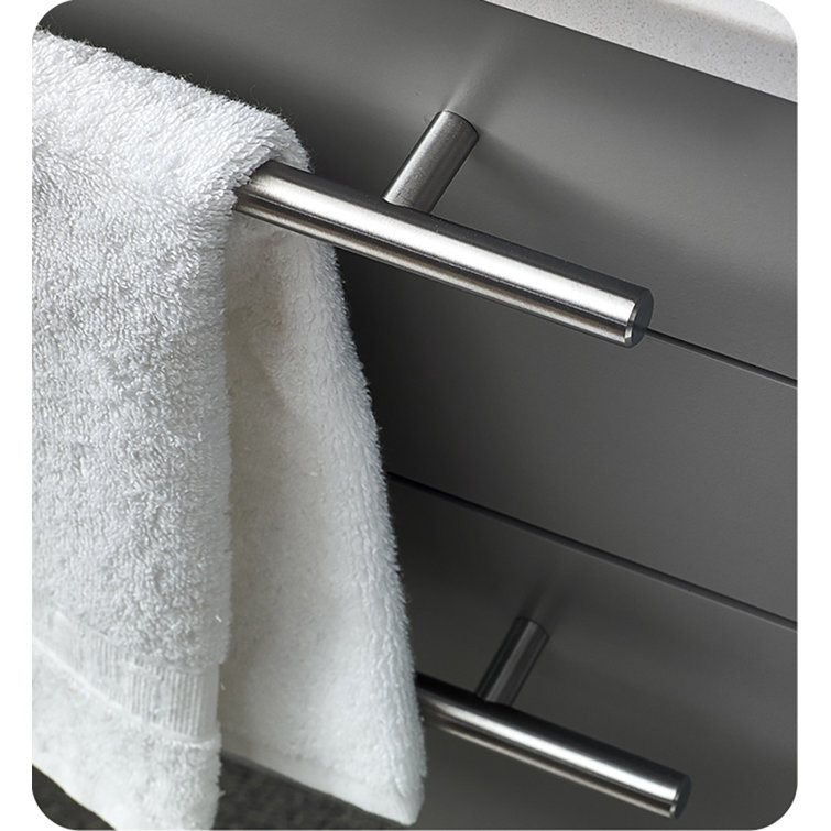 Gray Solid Wood and MDF Wall Mount Vanity with Quartz Stone Top