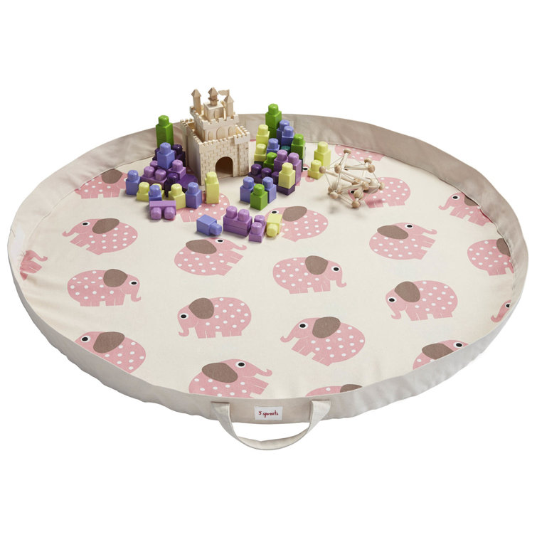 Pink Elephant Cotton Play Mat and Toy Storage Bag