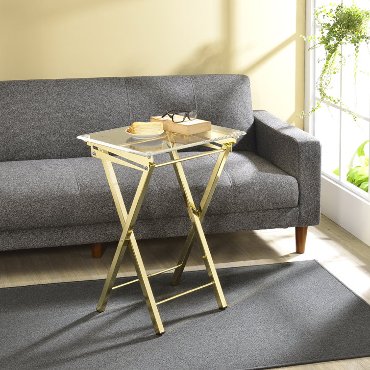 Gold and Clear Glass Folding Tray Table Set