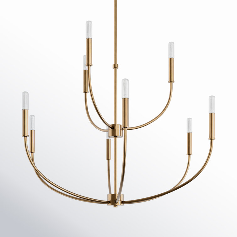Elegant Satin Brass 9-Light Incandescent Chandelier with Clear Accents