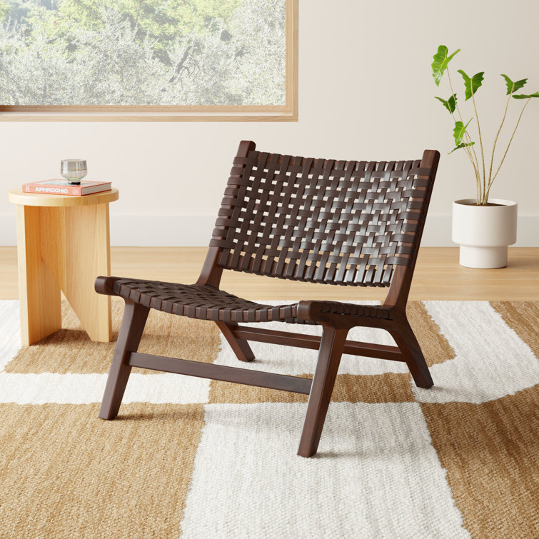 Luna Transitional Brown Leather and Wood Handcrafted Accent Chair