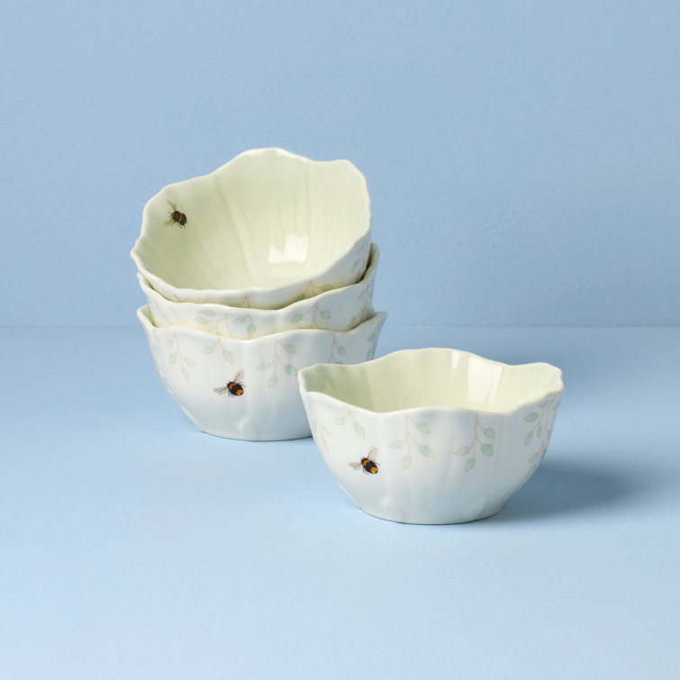 Green Floral Ceramic Dessert Bowls Set of 4