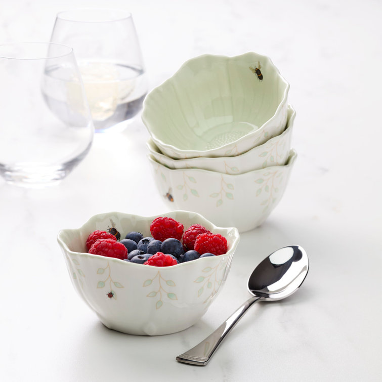 Green Floral Ceramic Dessert Bowls Set of 4