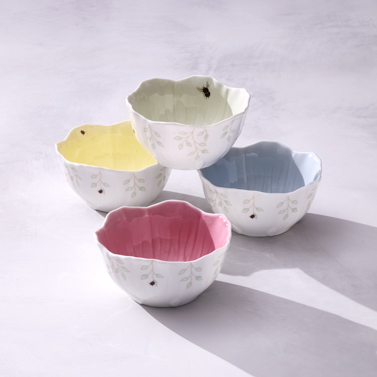 Green Floral Ceramic Dessert Bowls Set of 4