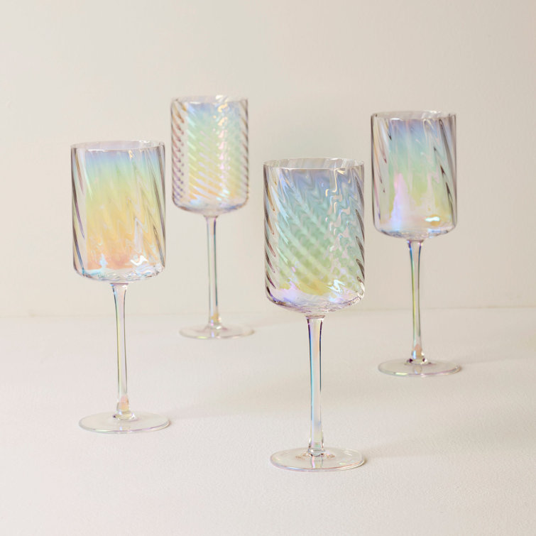 Set of 4 Iridescent Rainbow Glitter White Wine Glasses