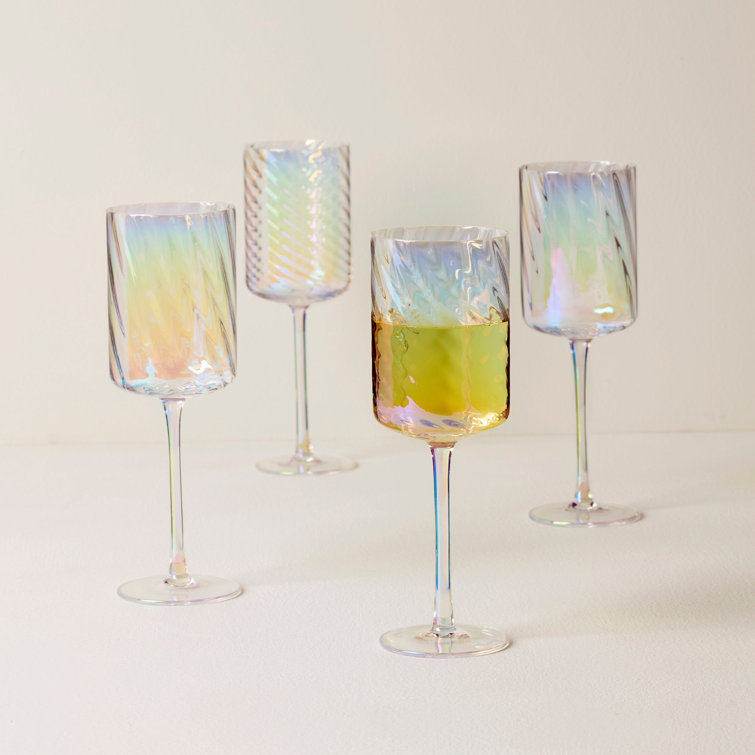Set of 4 Iridescent Rainbow Glitter White Wine Glasses