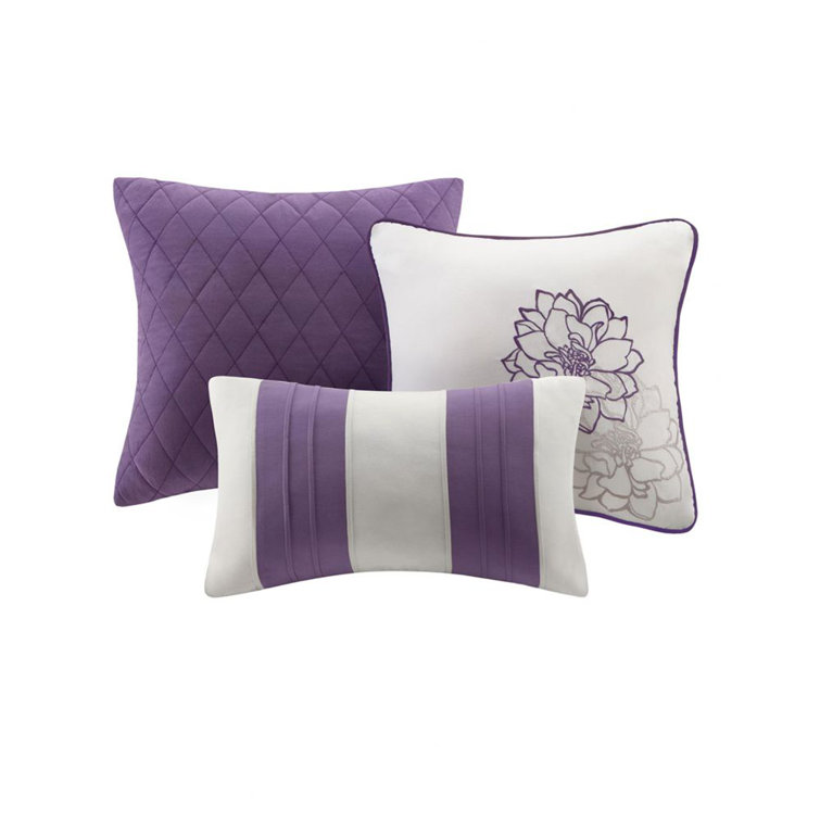 Twin Gray and Purple Floral Cotton Comforter Set