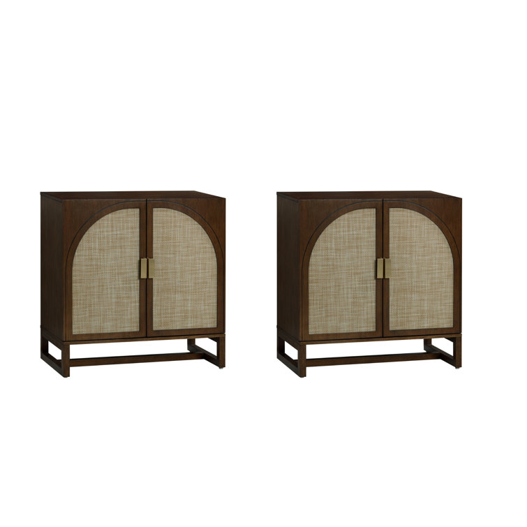 Paxton Dark Brown Wood Cabinet with Rattan Doors, Set of 2