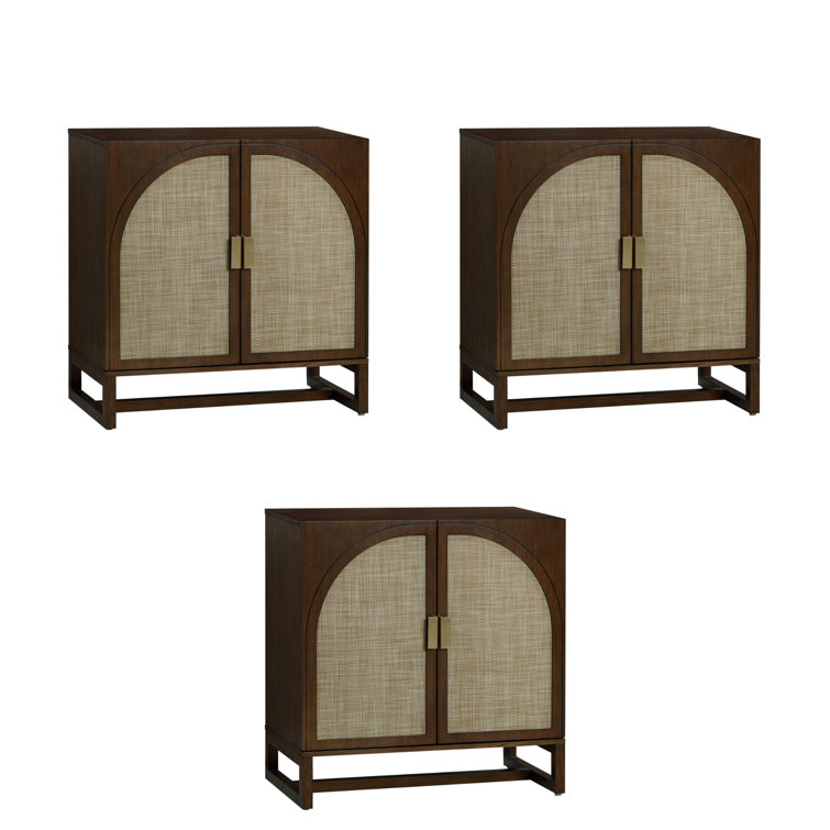 Paxton Dark Brown Wood Console with Faux Rattan Doors