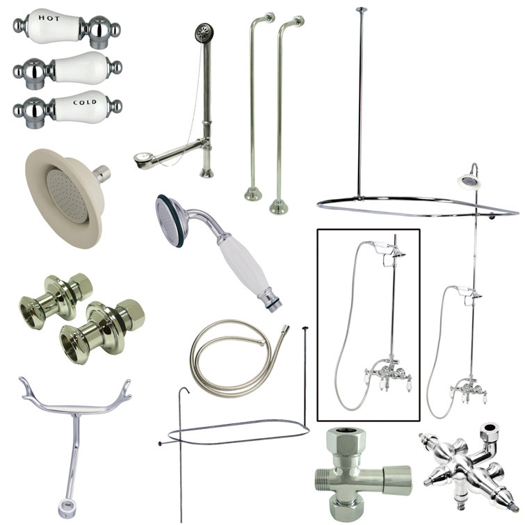 Polished Chrome Vintage Clawfoot Tub Faucet Package with Shower Enclosure