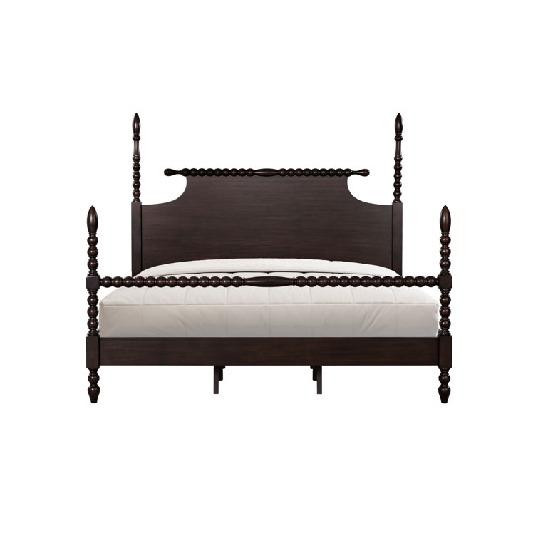 Beckett Deep Brown Acacia Queen Poster Bed with Rolling Pin Headboard