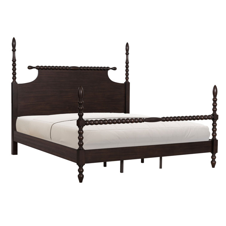 Beckett Deep Brown Acacia Queen Poster Bed with Rolling Pin Headboard