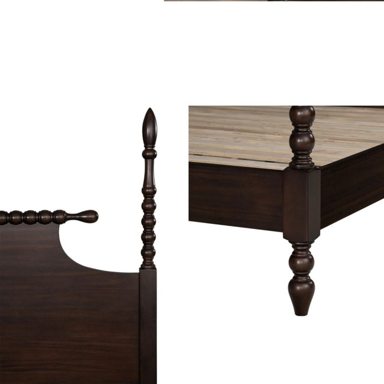 Beckett Deep Brown Acacia Queen Poster Bed with Rolling Pin Headboard