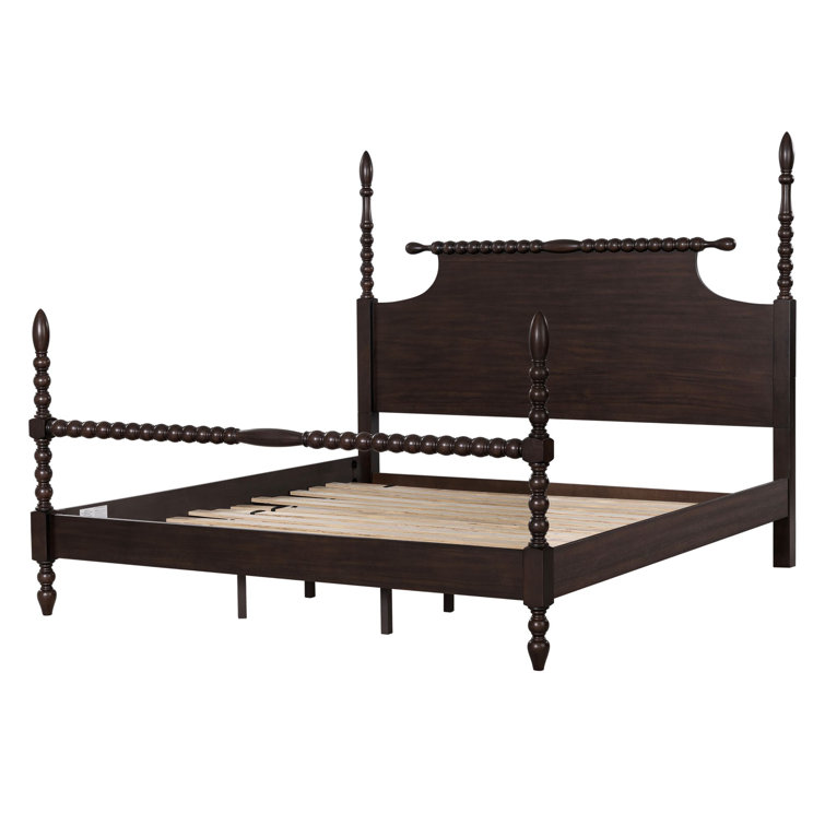 Beckett Deep Brown Acacia Queen Poster Bed with Rolling Pin Headboard