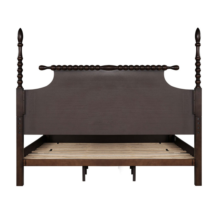 Beckett Deep Brown Acacia Queen Poster Bed with Rolling Pin Headboard