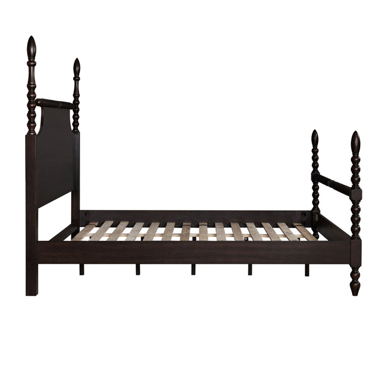 Beckett Deep Brown Acacia Queen Poster Bed with Rolling Pin Headboard