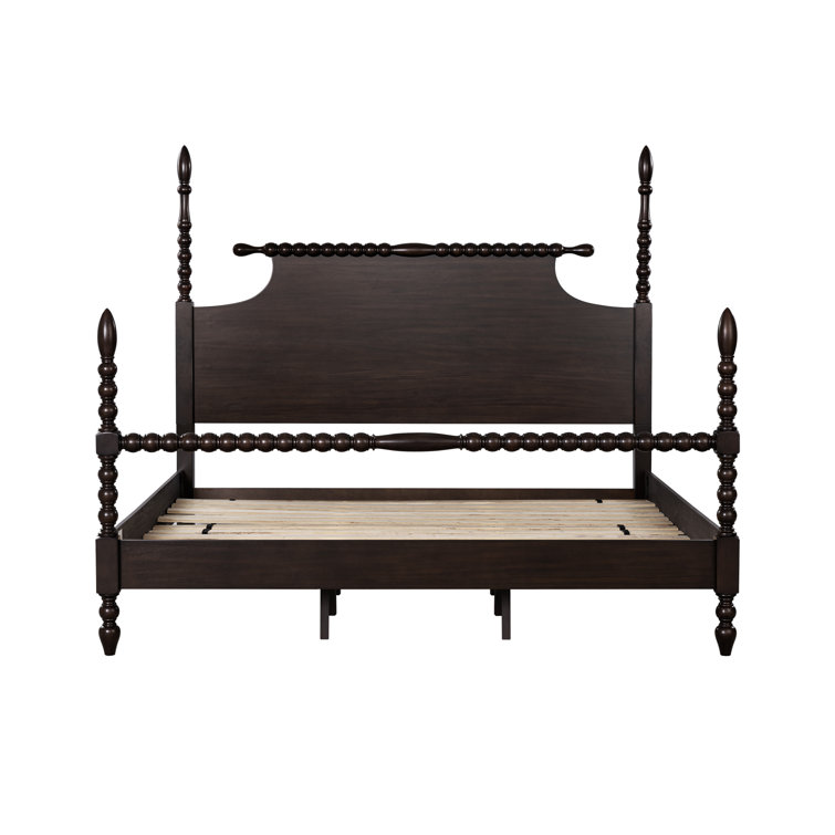 Beckett Deep Brown Acacia Queen Poster Bed with Rolling Pin Headboard