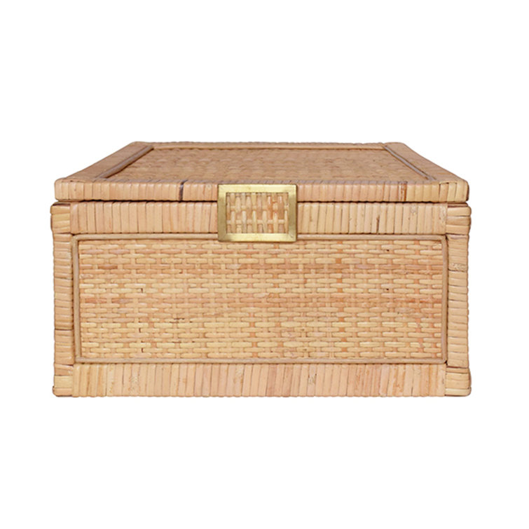 Natural Rattan Decorative Box with Brass Accents