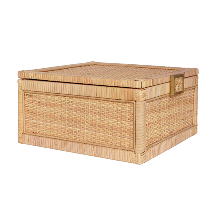 Natural Rattan Decorative Box with Brass Accents