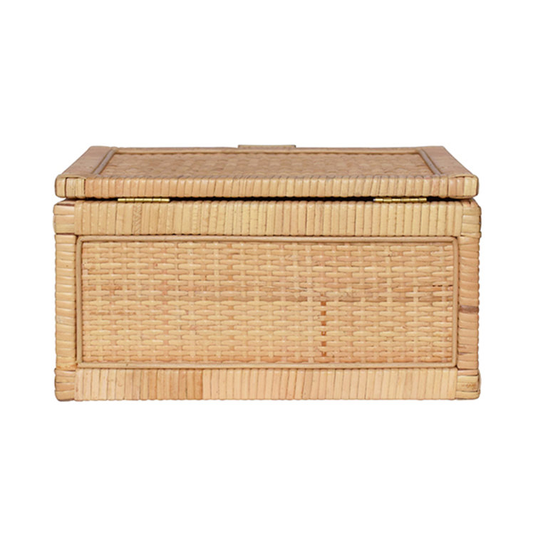 Natural Rattan Decorative Box with Brass Accents