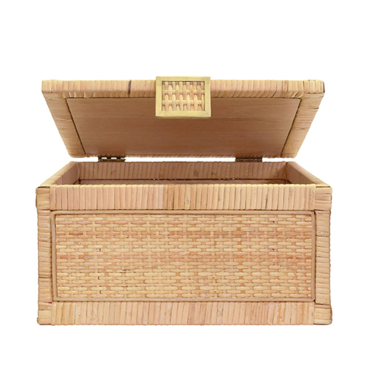 Natural Rattan Decorative Box with Brass Accents