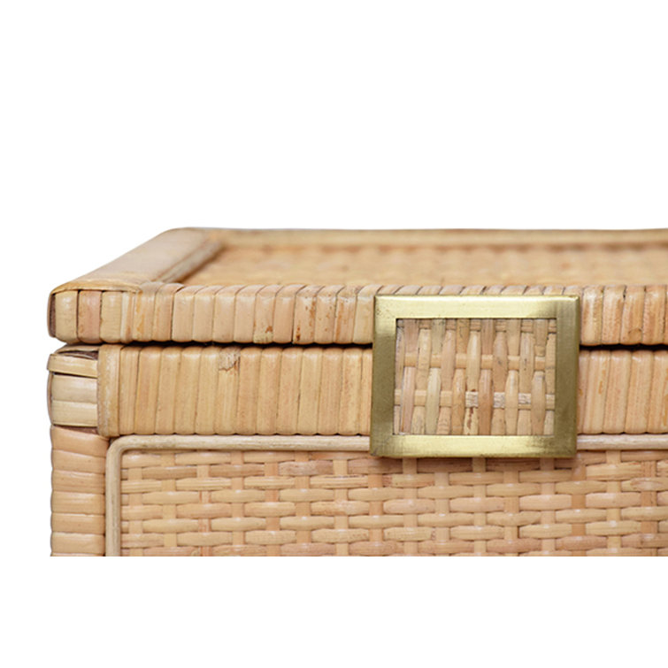 Natural Rattan Decorative Box with Brass Accents