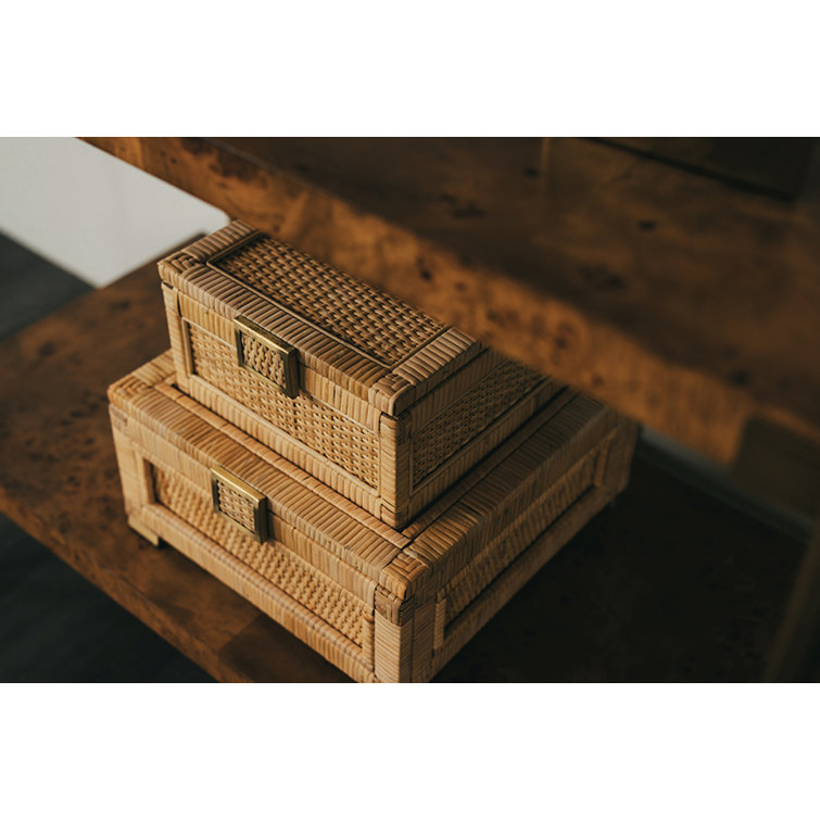 Natural Rattan Decorative Box with Brass Accents