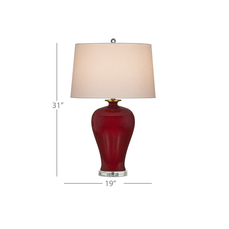 Imperial Red Porcelain Table Lamp with Off-White Linen Shade