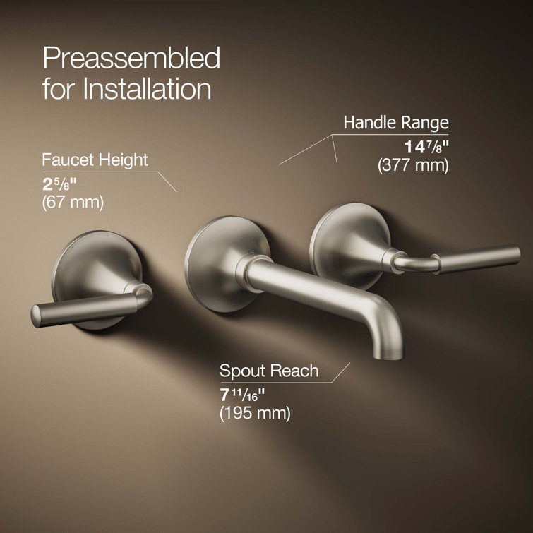 Brushed Nickel Wall-Mount Bathroom Sink Faucet with Lever Handles