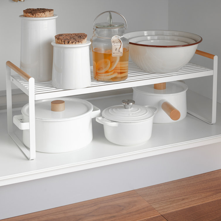 Tosca White Steel and Ash Wood Countertop Organizer Rack