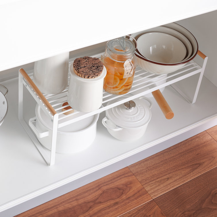 Tosca White Steel and Ash Wood Countertop Organizer Rack