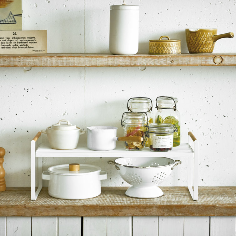 Tosca White Steel and Ash Wood Countertop Organizer Rack