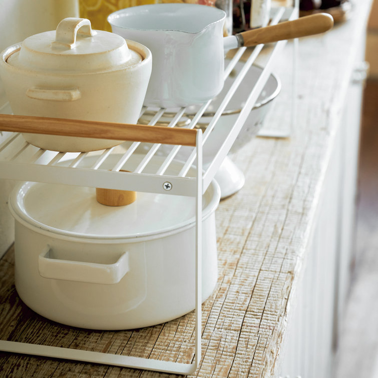 Tosca White Steel and Ash Wood Countertop Organizer Rack