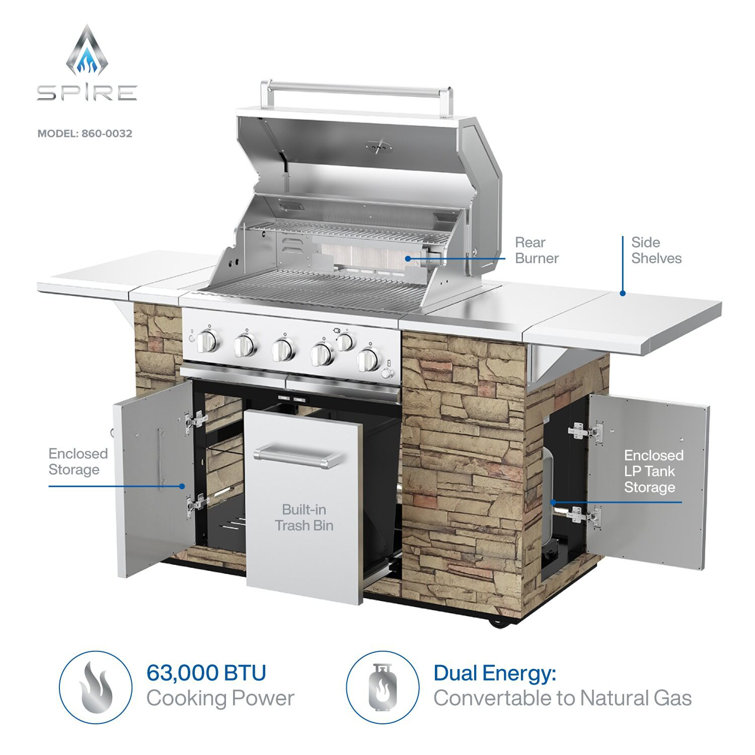 Spire 5-Burner Stainless Steel Propane BBQ Grill Island
