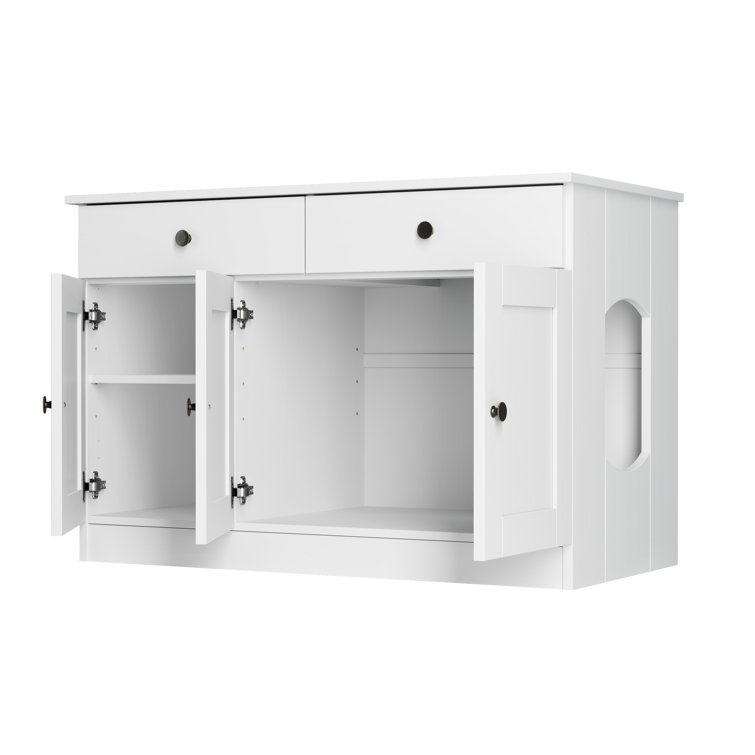 White Solid Wood 3-Door Cat Litter Enclosure with Drawers