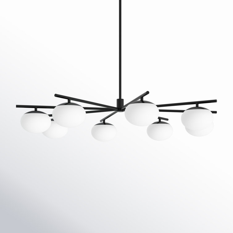 Lune Aged Iron 8-Light Globe Chandelier with Milk White Glass