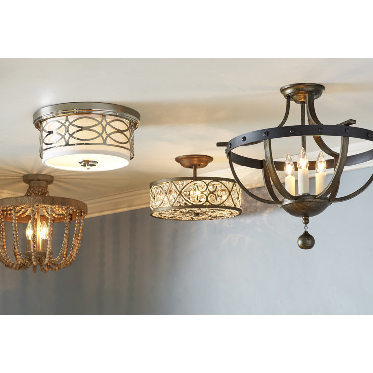 Natural Wood and Rope 3-Light Semi-Flush Mount Ceiling Light