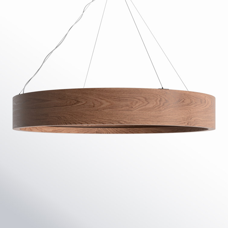 Stockton Contemporary Bronze Drum Chandelier with Walnut Veneer