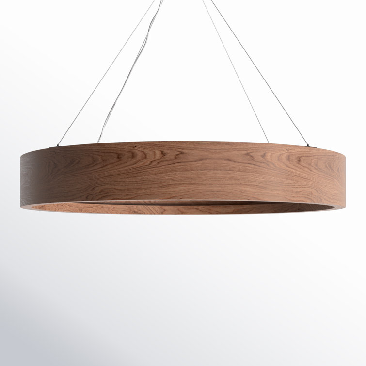 Stockton Contemporary Bronze Drum Chandelier with Walnut Veneer