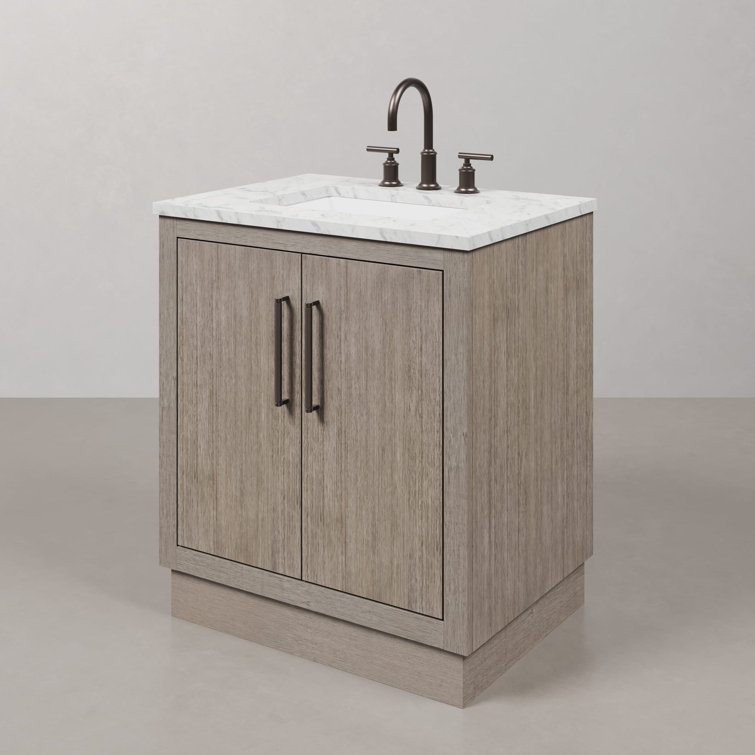 Hugo 30" Grey Oak Single Sink Vanity with Carrara White Marble Top