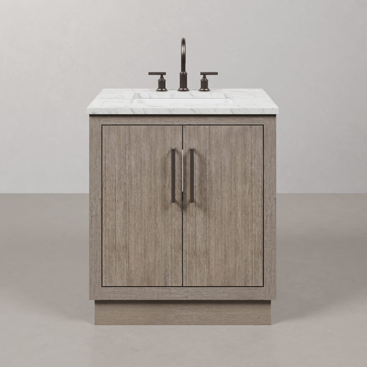 Hugo 30" Grey Oak Single Sink Vanity with Carrara White Marble Top