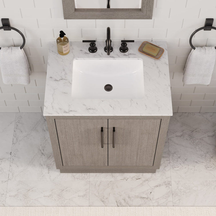 Hugo 30" Grey Oak Single Sink Vanity with Carrara White Marble Top