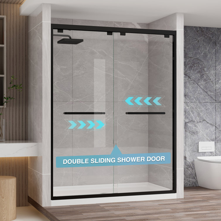31.5'' W x 55'' H Black Tempered Glass Bathtub Shower Door