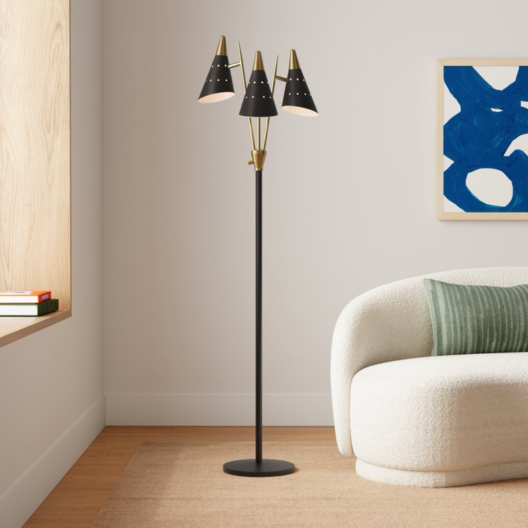 Nadine Matte Black and Antique Brass 3-Arm Adjustable Floor Lamp
