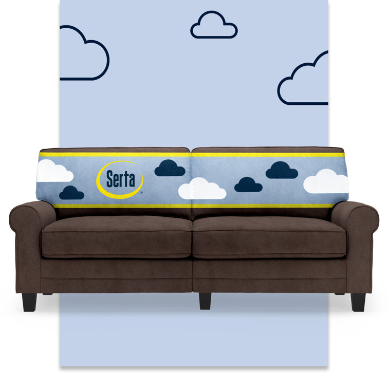 Dark Brown Microfiber Rolled Arm Sofa with Pillow Back