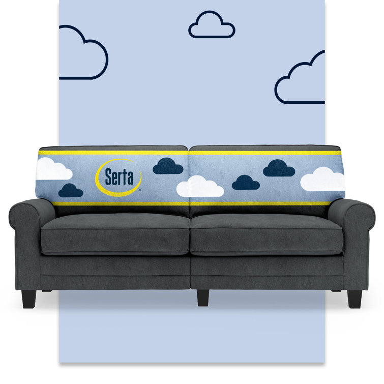 Charcoal Microfiber Rolled Arm Sofa with Pillow Back