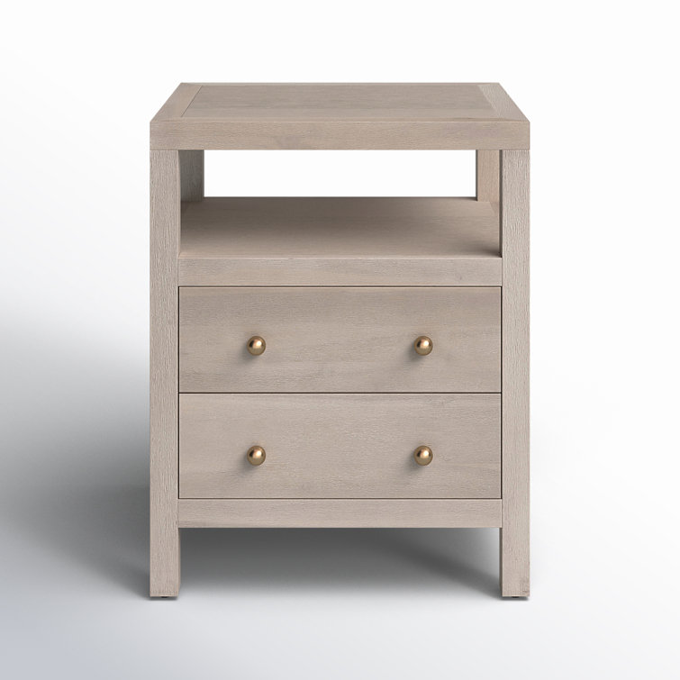 Nora Antique Taupe 2-Drawer Acacia Wood Nightstand