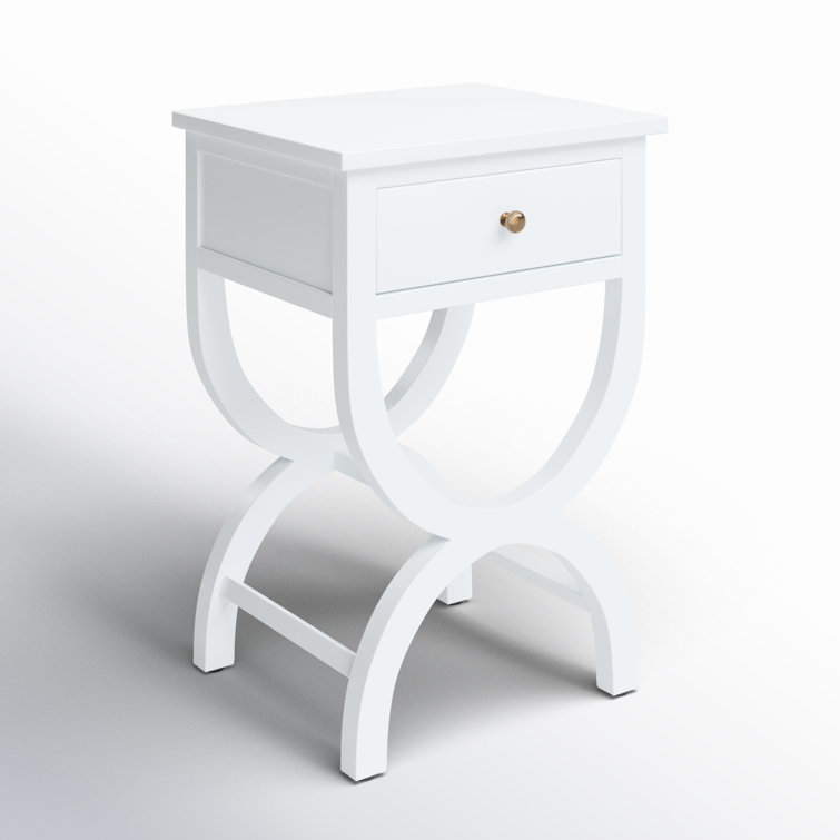 Dalat White Poplar Wood Night Table with Zinc Knob and Storage